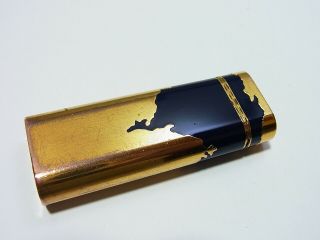 Cartier Paris Gas Lighter Roy King Navy Lacquer 18K Gold Plated Outer Jacket 3