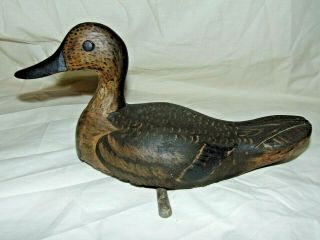 Well Carved Antique ? Vintage ? Wooden Duck Decoy With Lead Weight