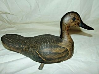 WELL CARVED ANTIQUE ? VINTAGE ? WOODEN DUCK DECOY with LEAD WEIGHT 3