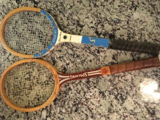 2 Vintage Spalding Wooden Wood Tennis Racquets Rackets Impact 500 Doris Hart