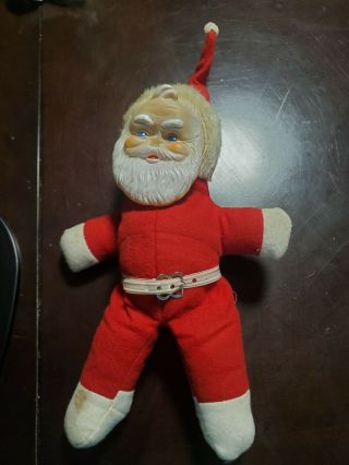 Vintage Rubber Face Plush Santa Claus Christmas Doll 12 " Made In Japan