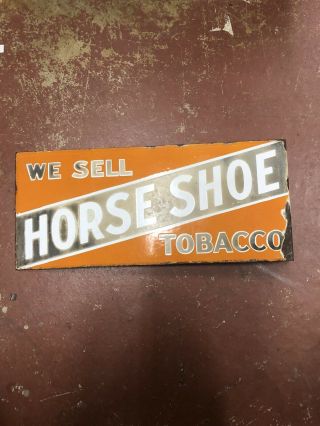 Horse Shoe Tobacco Vintage Two - Sided Porcelain Flange Sign