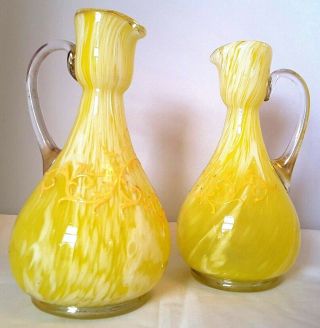 Moser Welz Bohemian Czech Yellow White Antique Art Glass Jugs Vases C.  1890 