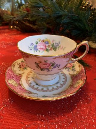 Royal Albert Lady Carlyle Floral Footed Teacup And Saucer England Vintage