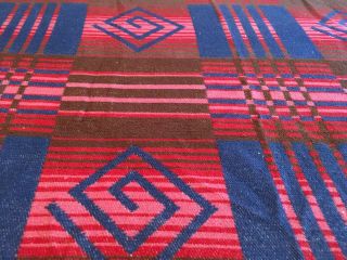 Vintage Cotton Camp Blanket “Indian Blanket” Pattern Red Pink Blue Brown Use Cut 3