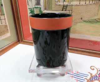 Vintage Frankoma Usa Green & Tan Banded 6 5/8 " Flower Pot