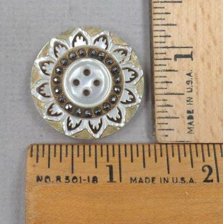 Pearl / Mop Button,  1800s Carved / Pierced Design,  Brass & Cut - Steel Trim