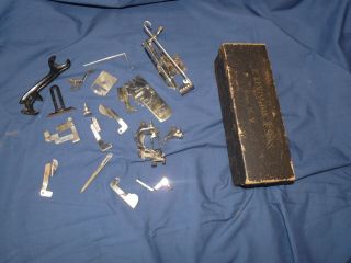 Vintage E.  Remington & Sons Sewing Machine Parts With Felt Lined Box