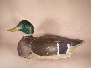 Antique Carved Wood Glass Eyes Duck Decoy W Old Paint Primitive Cabin Decor Aafa