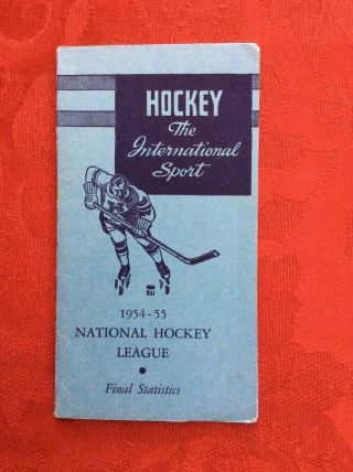 Nhl Hockey 1954 - 55 Final Statistics Booklet Jacques Plante Terry Sawchuk Howe