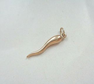 Vintage 14k Solid Yellow Gold Lucky Italian Horn Pendant Charm 0.  37g Not Scrap