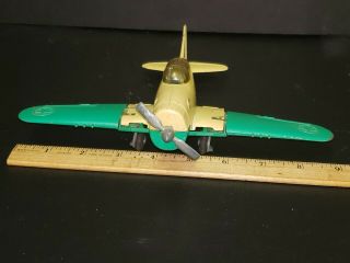 Vintage Hubley Kiddie Toy Airplane Die Cast Green /yellow 9 In.  Wingspan