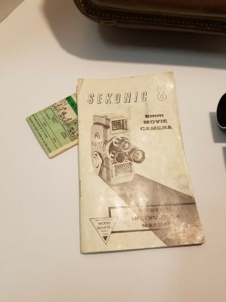 Vintage 1960 ' s Sekonic Elmatic 8mm Movie Camera W/Case & Instructions 3