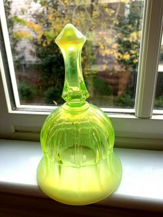 Vintage Fenton Art Glass Vaseline Opalescent Ribbed Paneled Bell From Estate