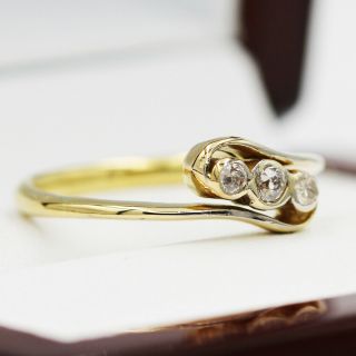 Antique 18ct Yellow Gold Diamond Trilogy Ring 0.  15ct Size L