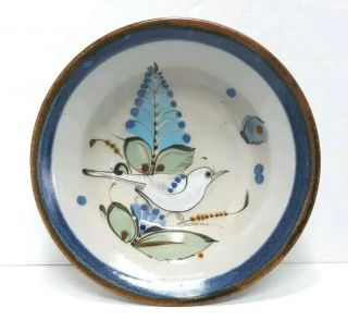 Vintage Ken Edwards Mexico Pottery Tonala 8.  5 " Bowl White Bird With Butterfly.