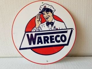 Vintage Wareco Motor Oil Service Station Porcelain 12 " Gas Oil Advertising Sign