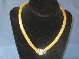 Vintage Signed Christian Dior Gold - Tone Clear Rhinestone Front Closing Necklace