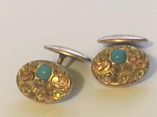 Antique Rose Gold Filled Persian Turquoise Cufflinks