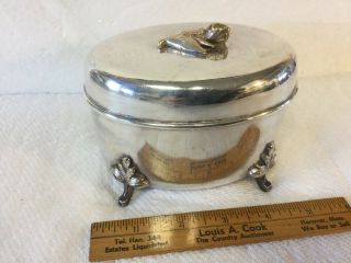 Antique Magnificent Silver Plate Footed Trinket Jewelry Box Casket Fraget Plaque