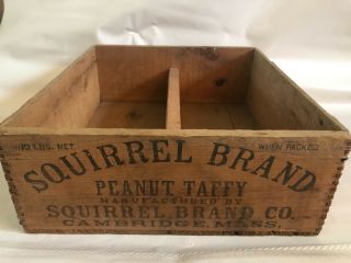 Antique Squirrel Brand Peanut Taffy Wood Box Packing Crate Country Store Peanut