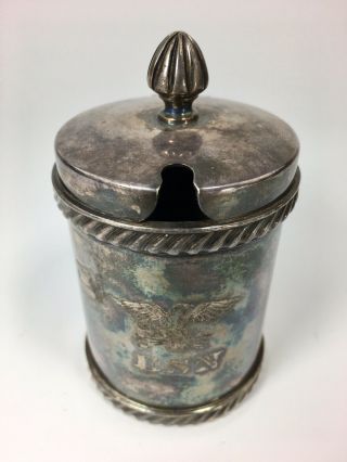 Rare Antique Silver Soldered Us Navy Captains Mustard Jar Condiment Container