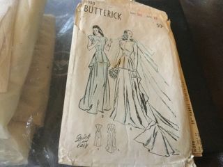 Vtg Butterick Pattern 3990 Sz 12/30 Stunning Bridal Gown.  1940’s Cut