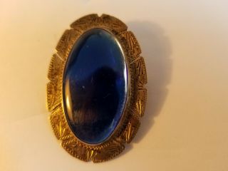 Vintage Hecho En Mexico D.  F.  Sterling Silver Brooch With Blue Stone