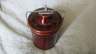 Vintage Small Stoneware Cheese Crock With Lid Wire Bail Rubber Ring