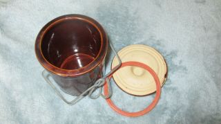 Vintage Small Stoneware Cheese Crock with Lid Wire Bail Rubber Ring 2