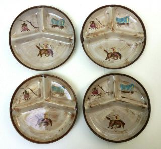 4 Fred Roberts Del Coronado Western Cowboy Rodeo Grill Divided Dinner Plates