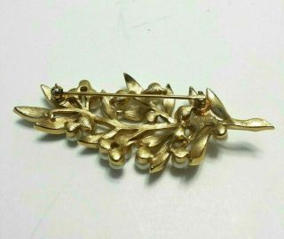 Vintage Crown Trifari Goldtone Faux Pearl Textured Leaves Leaf Branch Brooch Pin 2