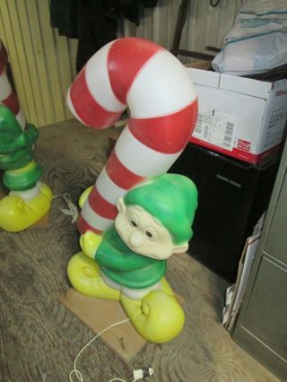 Vintage Christmas Elf With Candy Cane Blow Mold.  Empire 32 Inches Tall.
