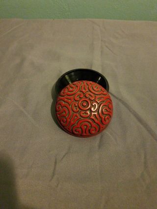 Old Chinese Hand Carved Cinnabar Red Black Lacquer Circular Box & Cover