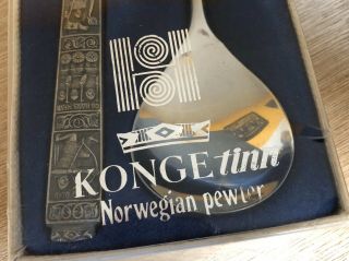 Vintage Konge Tinn Norwegian Pewter Spoon and Fork Salad Serving Set Heilag Olav 2