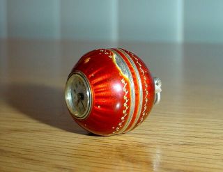 Antique Sterling Silver Guilloche Red Enamel Ball Watch Ball Pendant