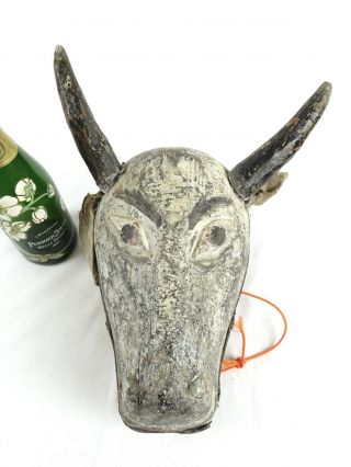 Rare Antique Carved Wood Haitian Buffalo Ceremonial Dance Mask Haiti