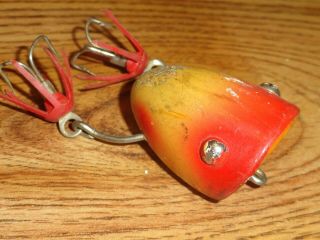 Vintage Fishing Lure Wooden Top Water Plunker Popper Unknown Maker Red Head