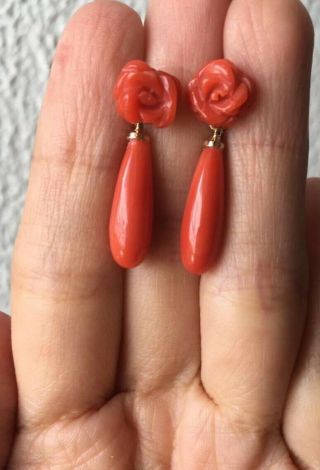 Antique Old Stock Natural Red Coral Earrings Silver Gold Gilt Other Amber China