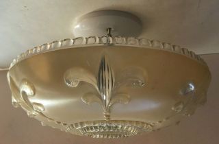 Antique Beige Glass 12 " Art Deco Flush Mount Light Fixture Ceiling Chandelier