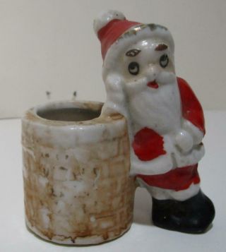 Vintage Bisque Exhausted Santa Claus At Chimney Toothpick Match Holder 3 " Japan
