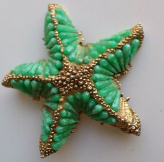 Vintage Starfish Brooch Pin By Har Hargo Jade Green Cabochons Spare