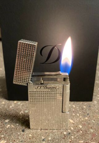 S.  T.  Dupont Ligne 2 Diamond Head Silver Cigar Flame Lighter St Dupont Line 2