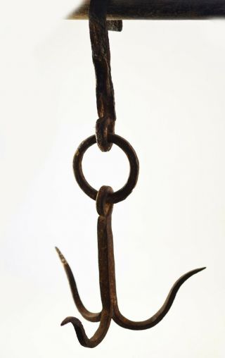 Vintage Antique Hand Forged Iron 3 Hooks Primitive Farm Tool