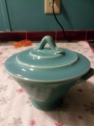 Vintage Homer Laughlin " Harlequin " Covered Sugar Bowl W/lid - Turquoise (b)