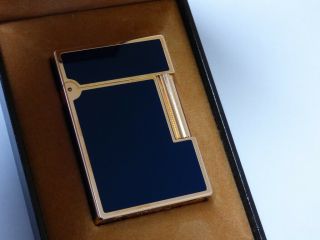S T Dupont Line 2 Small Lighter - Bleu Nuit Lacquer/gold Plated Trim Fully Boxed