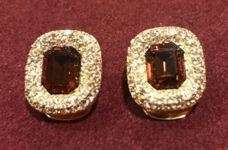 Christian Dior Vintage Topaz Crystal Gold Tone Clip Earrings
