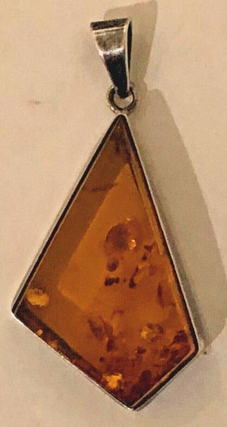 Vintage Sterling Silver Cognac Orange Baltic Amber Pendant