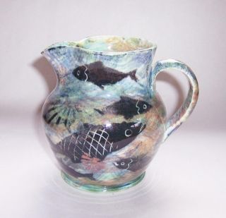 Lovely Vintage Gwili Welsh Studio Pottery Jug With Fish Design