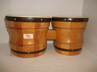 Vintage Percussion Lap Bongo Drums Wood Leather Hide Hecho En Mexico 6.  5 " & 7.  5 "
